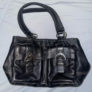 Vintage Coach Satchel Tote Black Leather